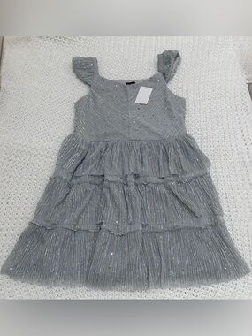 Lilt tiered metallic girls dress in silver size 16.